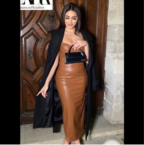 $120 Zara Faux Leather Dress Midi Brown - Picture 4 of 16